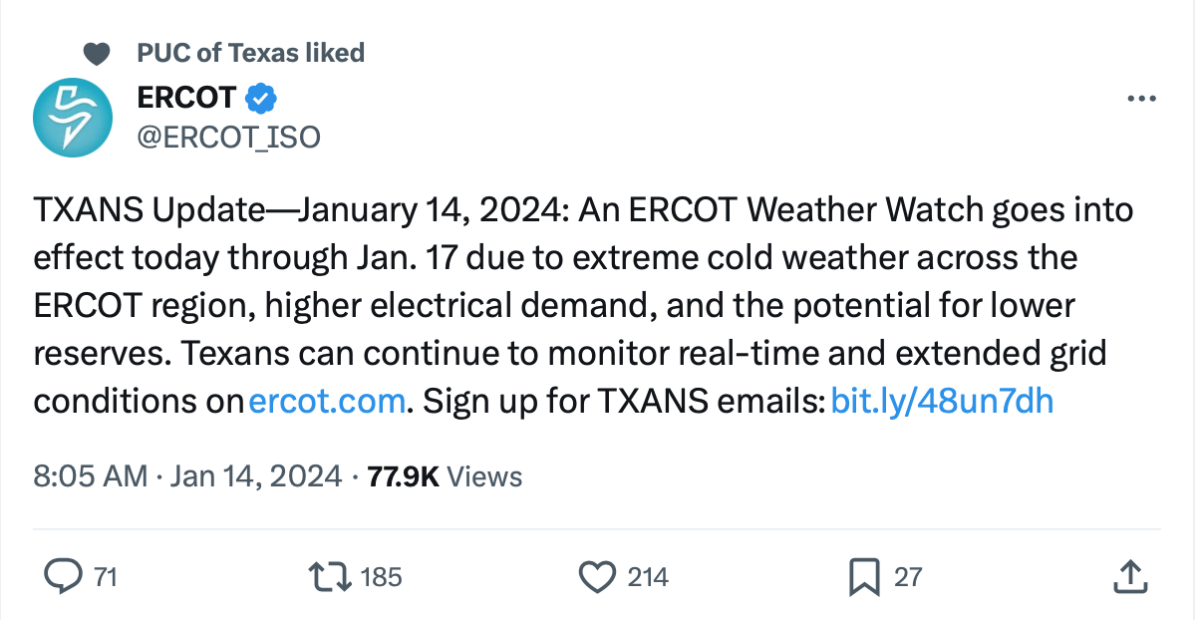 Texas Winter Storm 2024 Updates Southern Federal Power